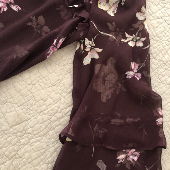 Lauren Conrad Sheer Burgundy flower blouse - Picture 2 of 6